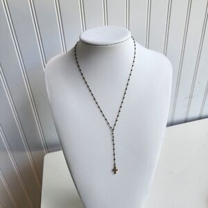 VTG ATI 925 Sterling Silver Black Bead Cross Pendant Necklace 21"